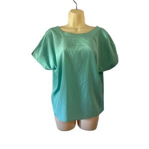 Stuart Lang Vintage Aqua Polyester Blouse Size 12 Silky Office